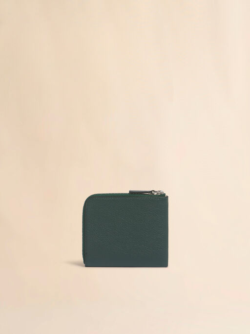 ディープグリーン レザー製ラウンドファスナーウォレット、マルニメンディング刺繍入り - 財布