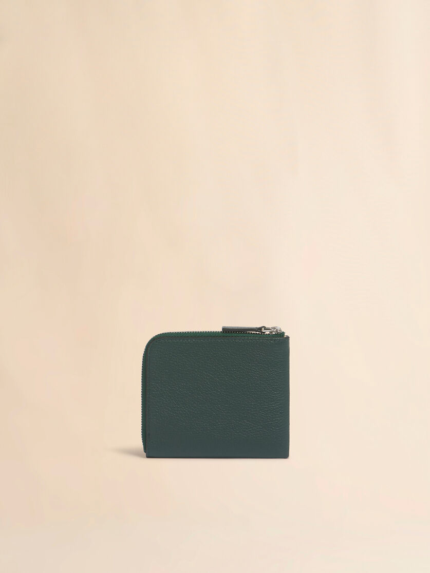 ディープグリーン レザー製ラウンドファスナーウォレット、マルニメンディング刺繍入り, Image 3