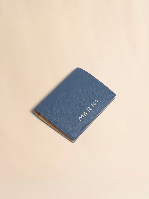 ブルー レザー製二つ折りウォレット、Marni Mending刺繍入り - 財布