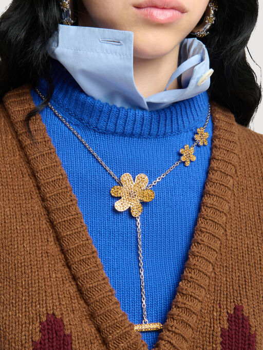 Orange rhinestone daisy necklace - Necklaces