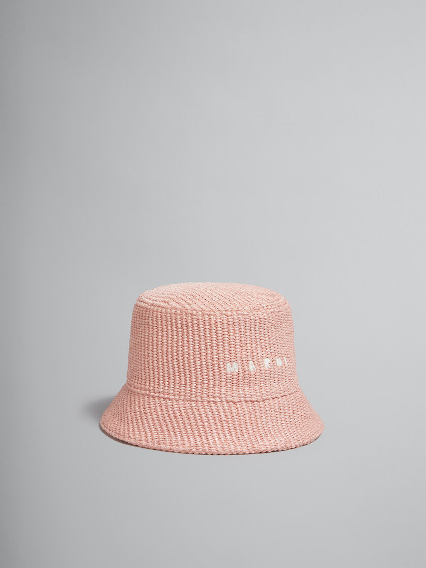 Pink raffia bucket hat with logo embroidery - Hats - Image 1