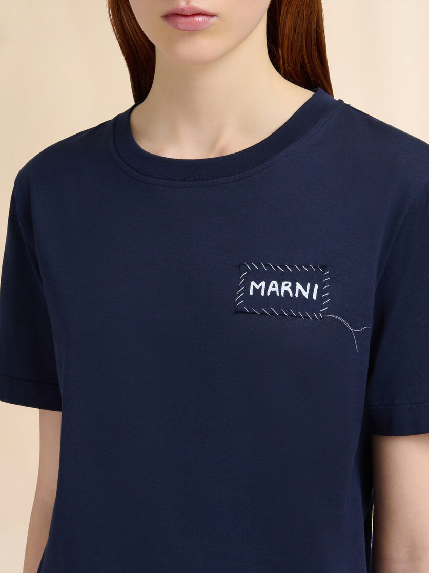 Deep blue organic cotton T-shirt with Marni patch - T-shirts - Image 4