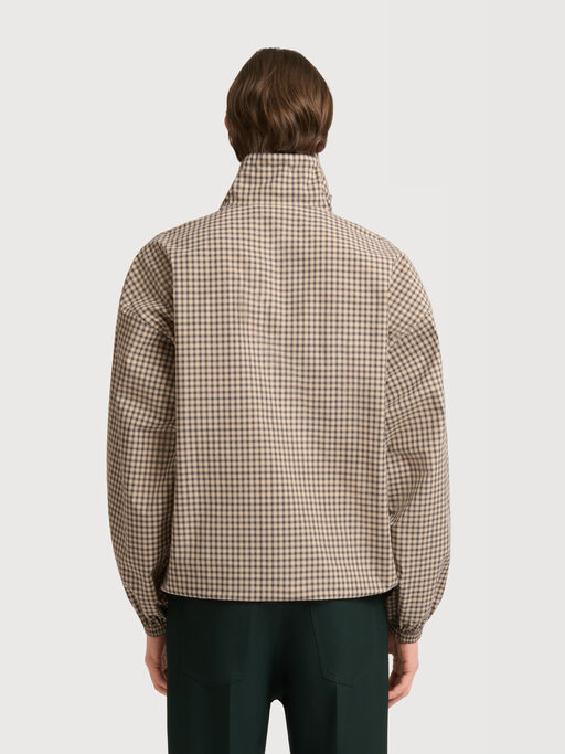 Brown checked poplin shirt with funnel neck - Shirts