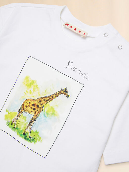White cotton T-shirt with giraffe print - T-shirts