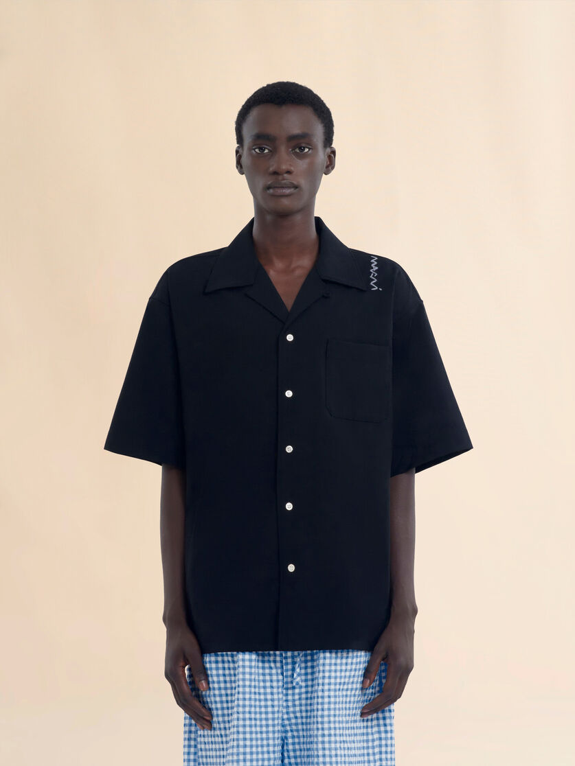 ブラック ウール混ボウリングシャツ、マルニシンボル入り - シャツ - Image 2