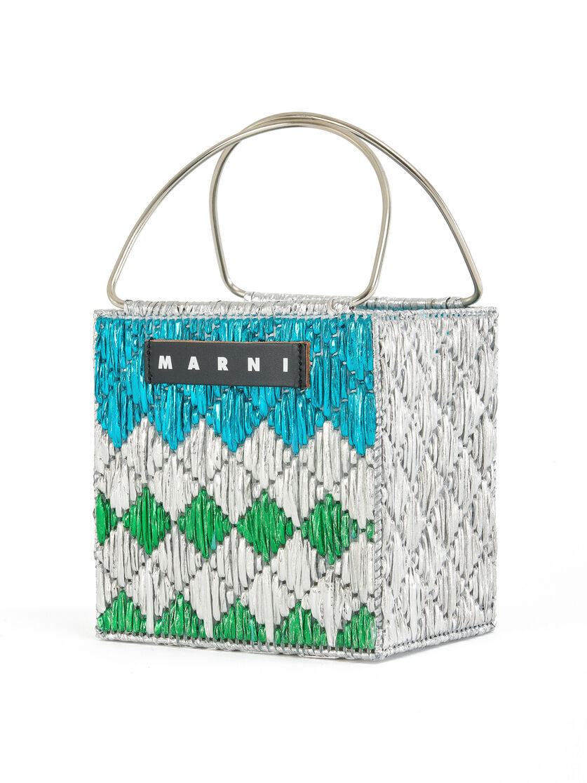 Borsa MARNI MARKET Mini a rombi blu metallizzato - Borse shopping - Image 4