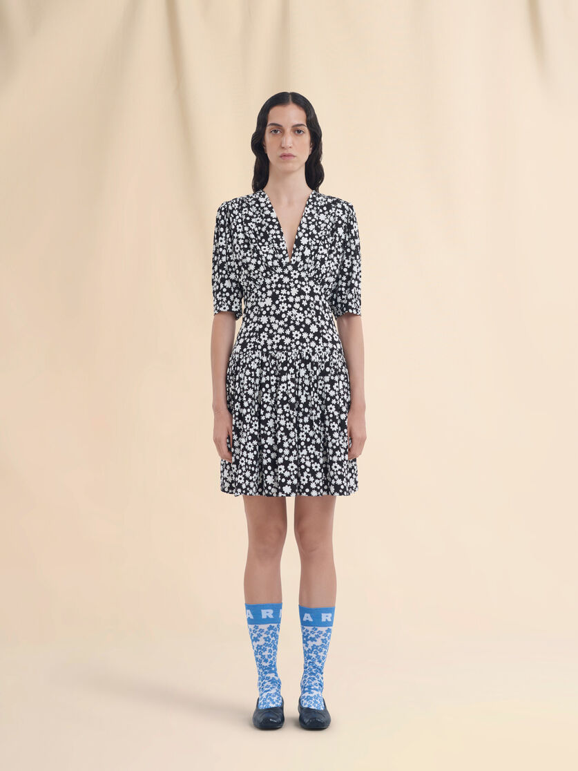 Black and white short satin dress with Pop Fields motif - Dresses - Image 2