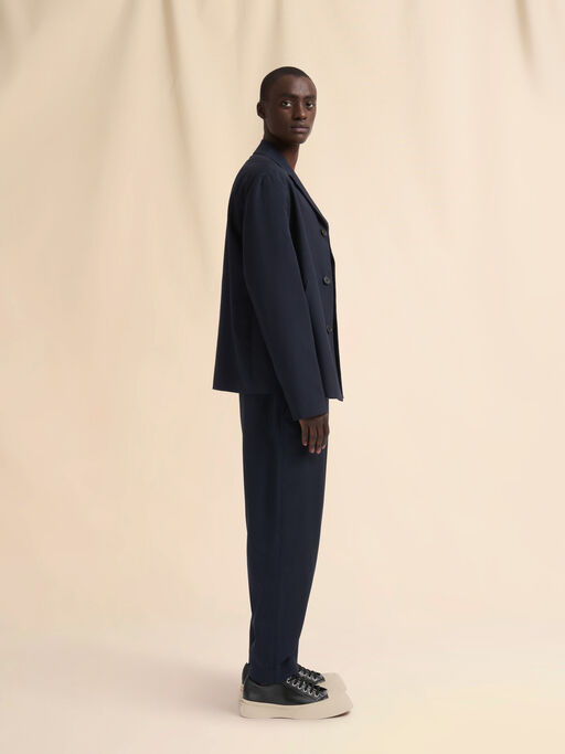 Cropped trousers in cool wool with drawstring at the waist - Pants