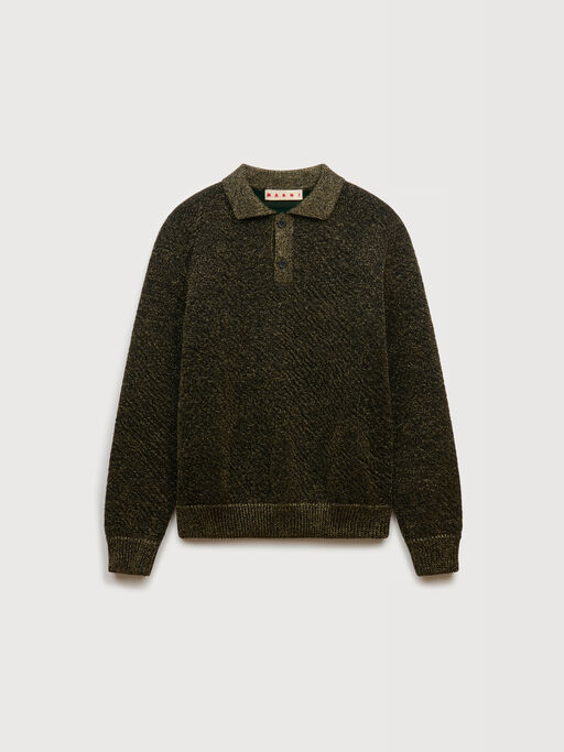 Black wool polo jumper with lurex detailing - Shirts