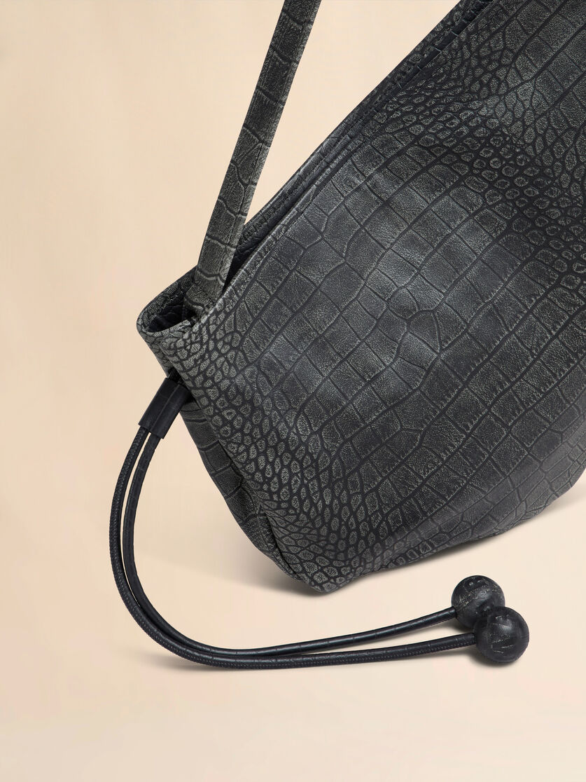 Small black crocodile print Hobo bag - Shoulder Bags - Image 4
