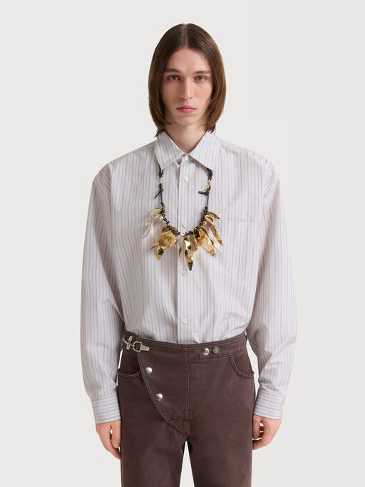 White techno poplin shirt with thin stripe - Shirts