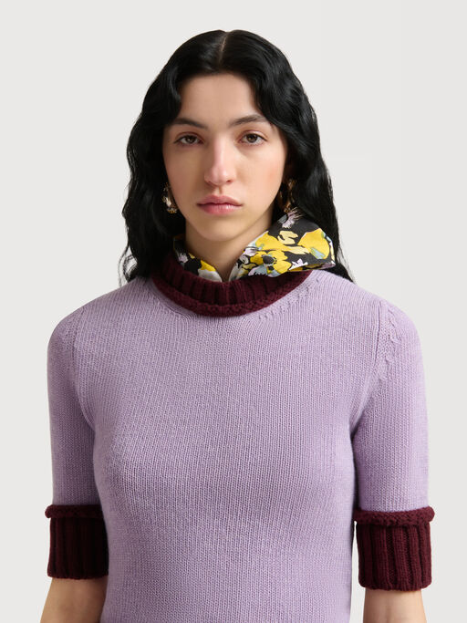 Purple wool blend jumper with contrast trims - Pullovers