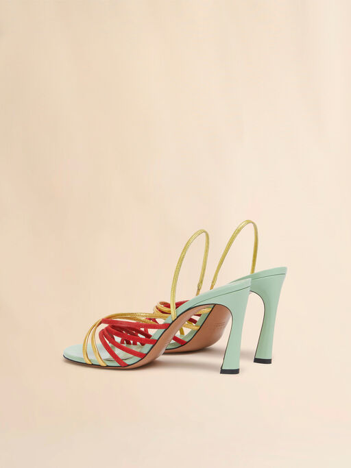 Sandale New Wave aus Wildleder und grünem Metallic-Leder - Sandalen