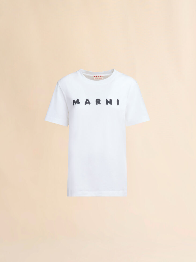 White jersey T-shirt with Marni scribbled logo | Marni