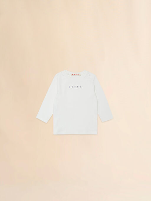 Off-white long-sleeved cotton T-shirt with Marni logo - T-shirts