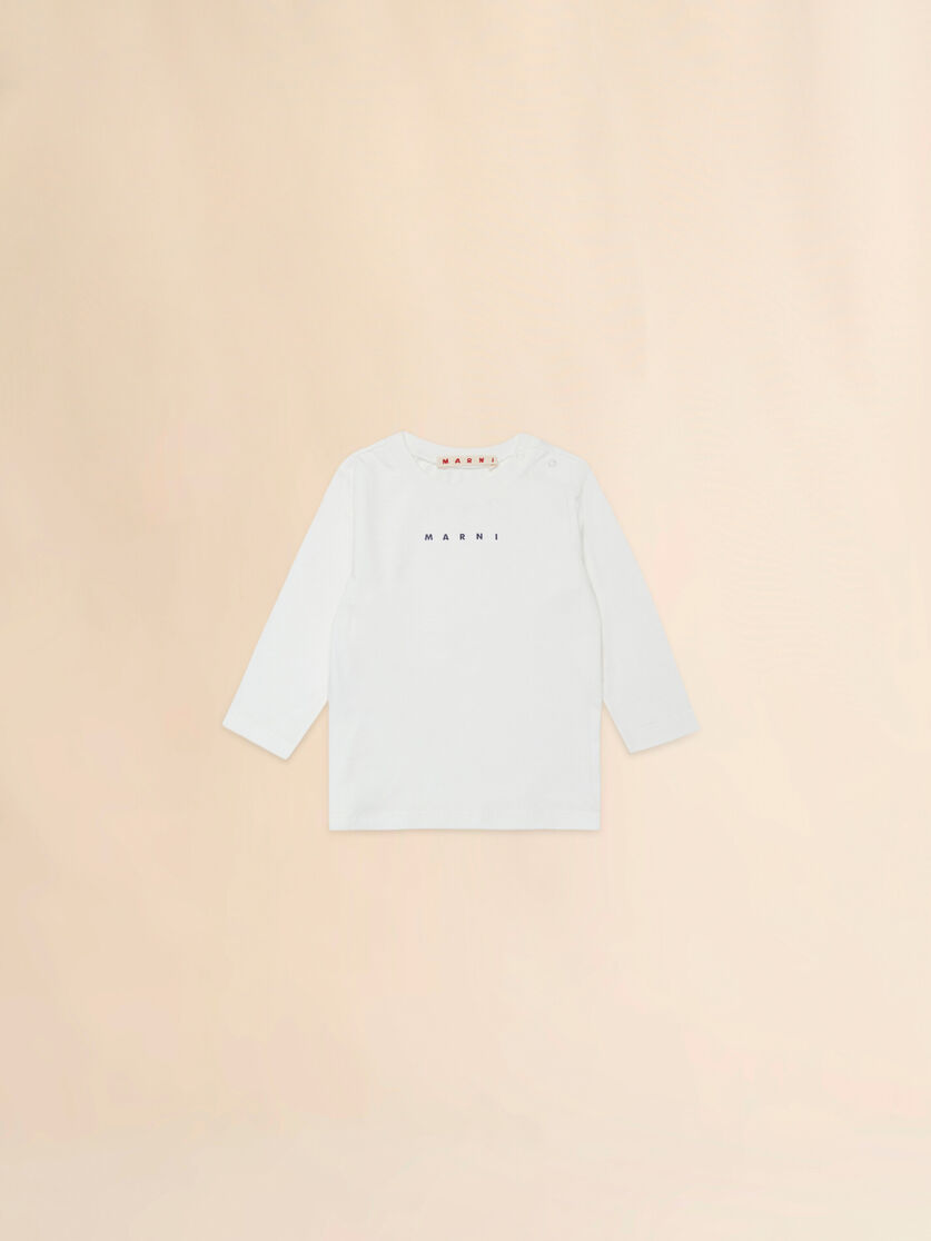Off-white long-sleeved cotton T-shirt with Marni logo - T-shirts - Image 1