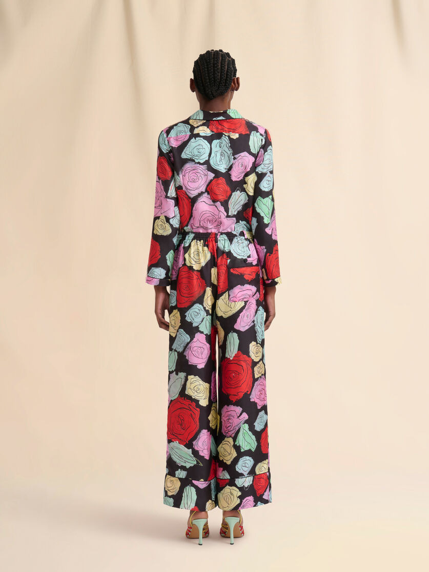Black silk palazzo trousers with Orion print - Pants - Image 3