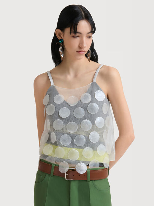 White mother-of-pearl maxi sequin top - Shirts
