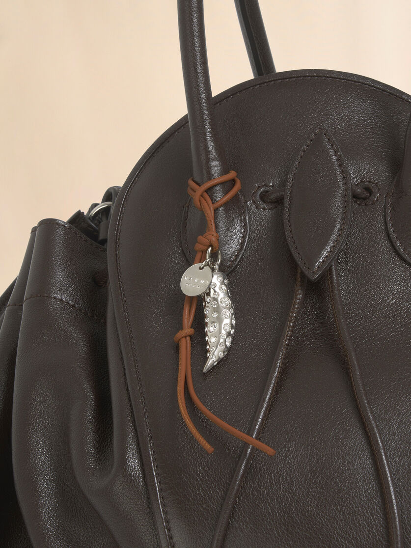 Brown leather keyring with wolf's tooth charm - Key Rings - Image 2