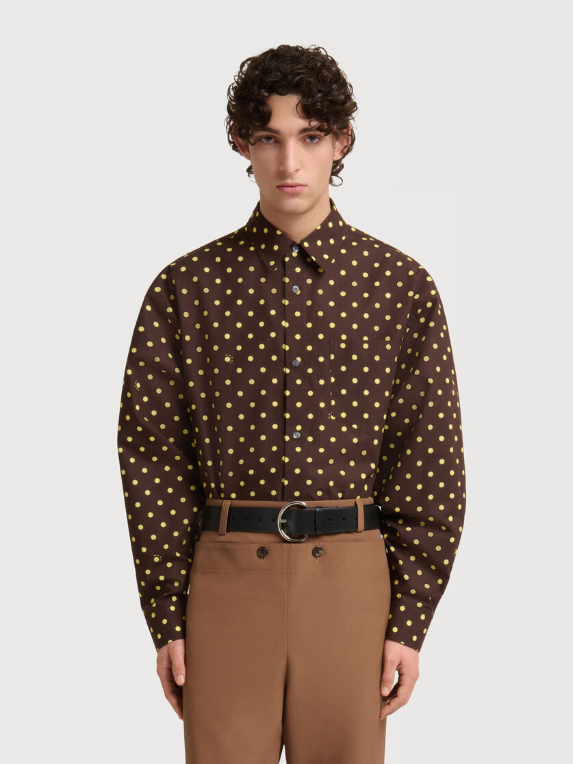 Brown poplin shirt with Polka Rhythm print, Image 2