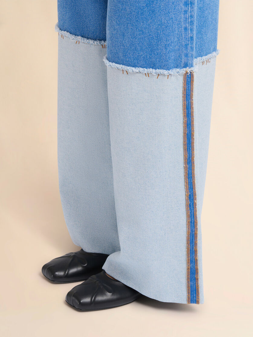 Wide-leg blue denim jeans with extra high cuffs - Pants - Image 4