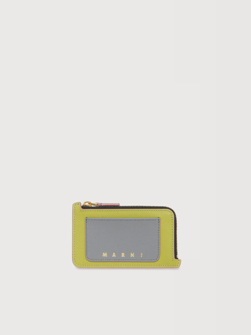 ブラウン、ブラック＆グレー レザー Trunkジップカードホルダー - 財布