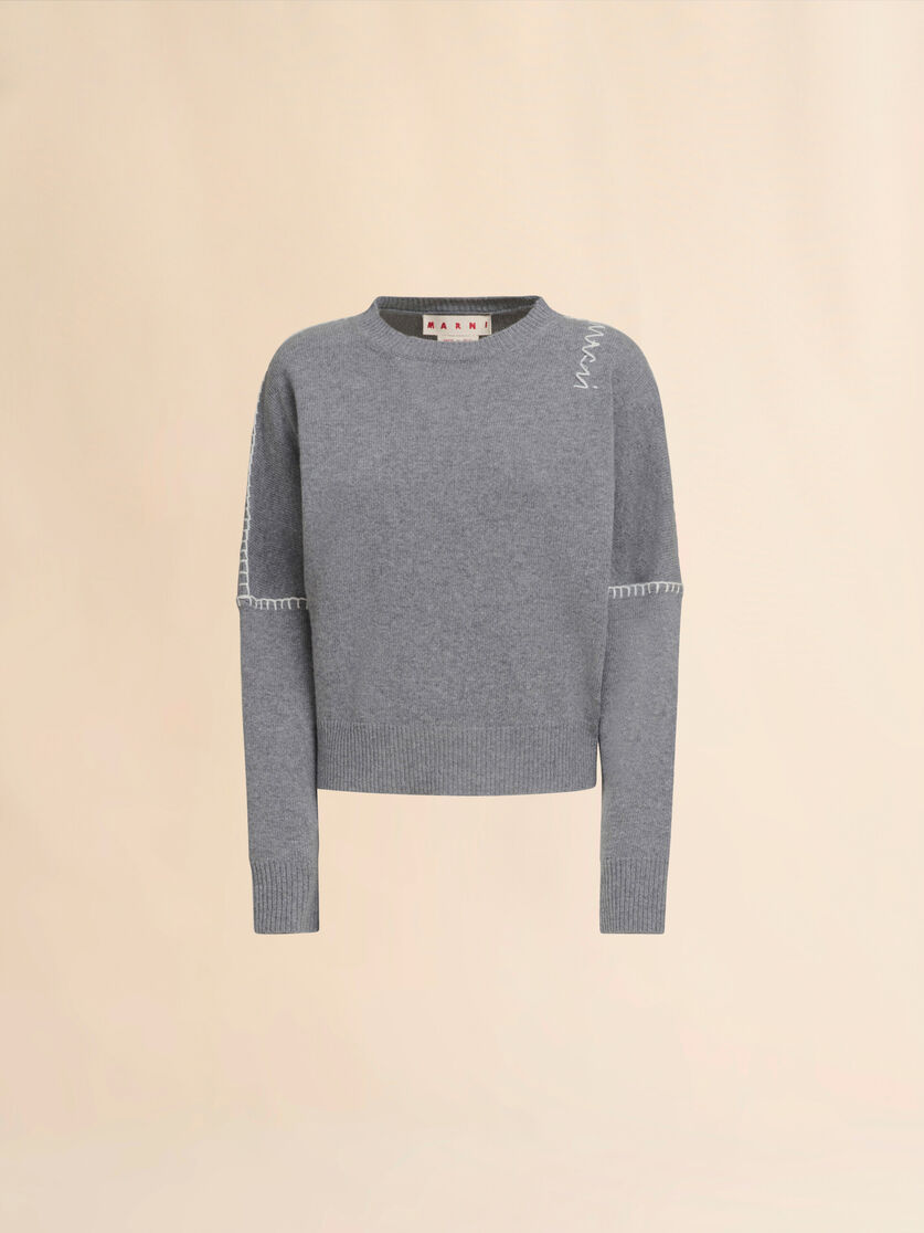 Light pink wool and cashmere crew neck jumper with Marni Symbol - Pullovers - Image 1