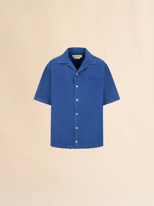 Blue cotton shirt with drawstring hem - Shirts