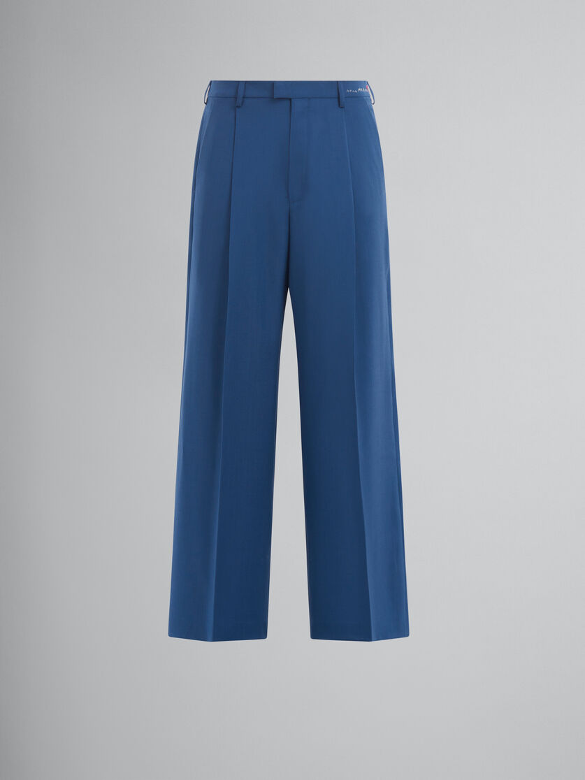 Pantaloni in lana mohair blu con pieghe - Pantaloni - Image 1