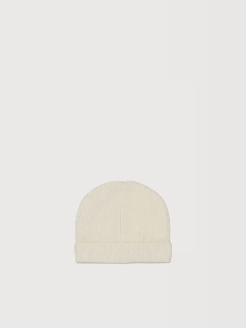 Beige cashmere blend beanie with embroidered Marni logo, Image 2