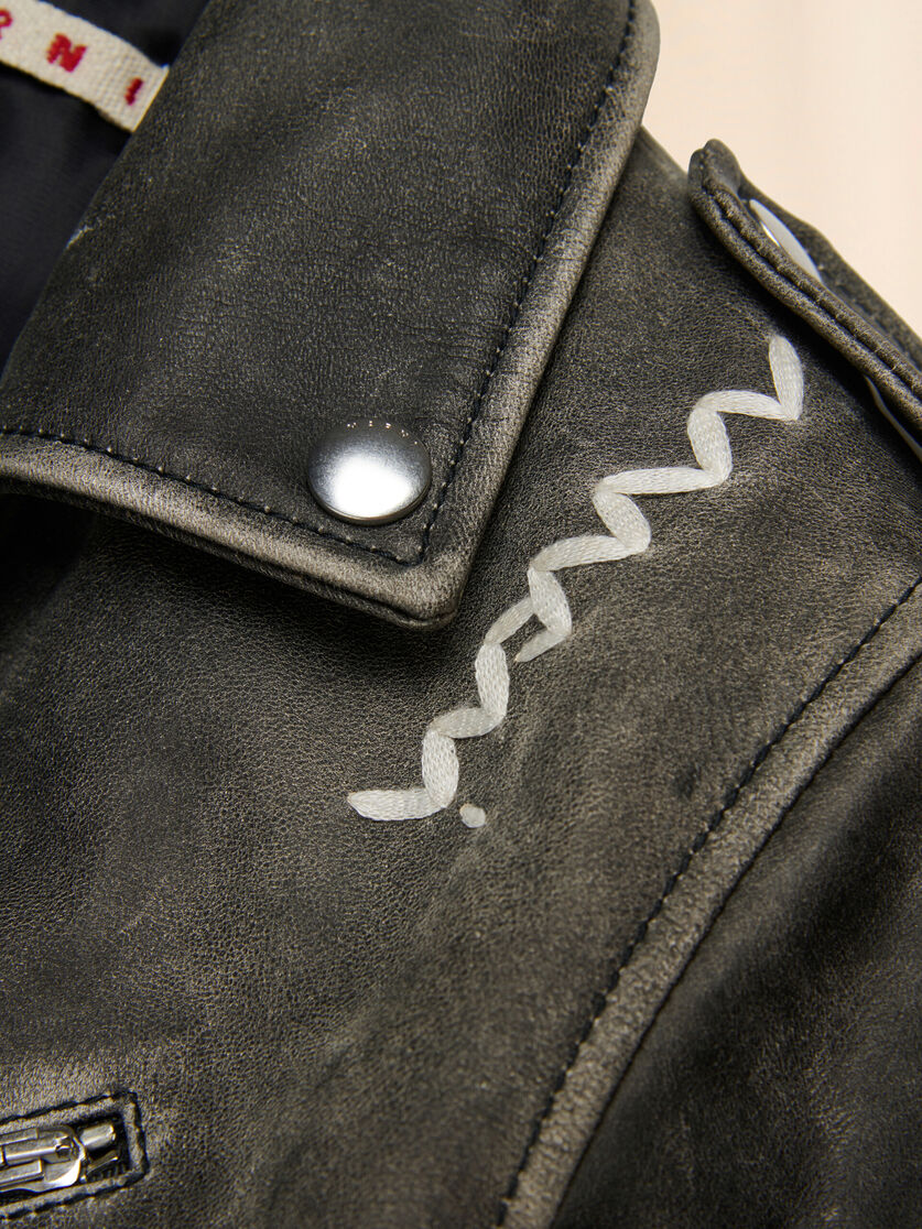 Black leather jacket with Marni Symbol - Jackets - Image 4