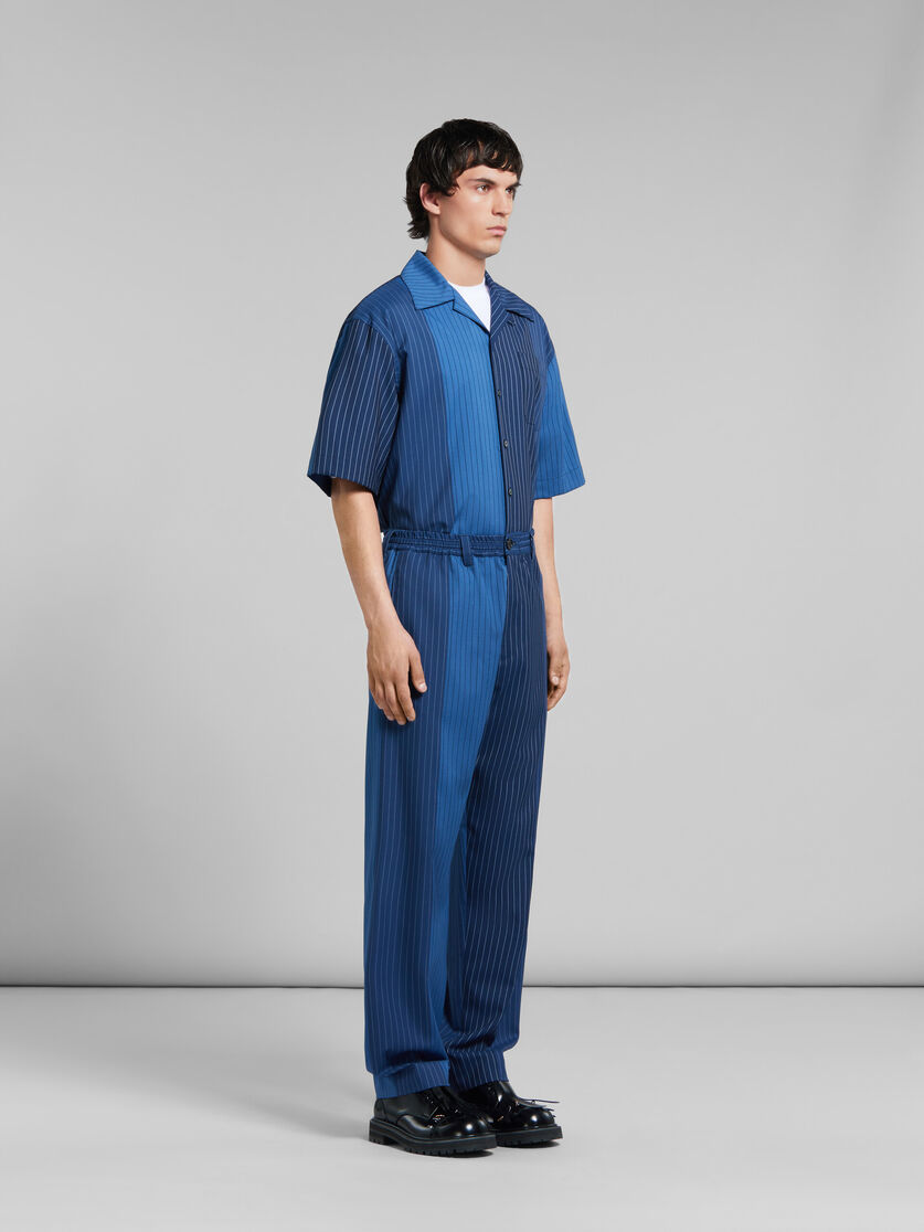 ブルー グラデーションピンストライプ ウール製ボーリングシャツ - シャツ - Image 5