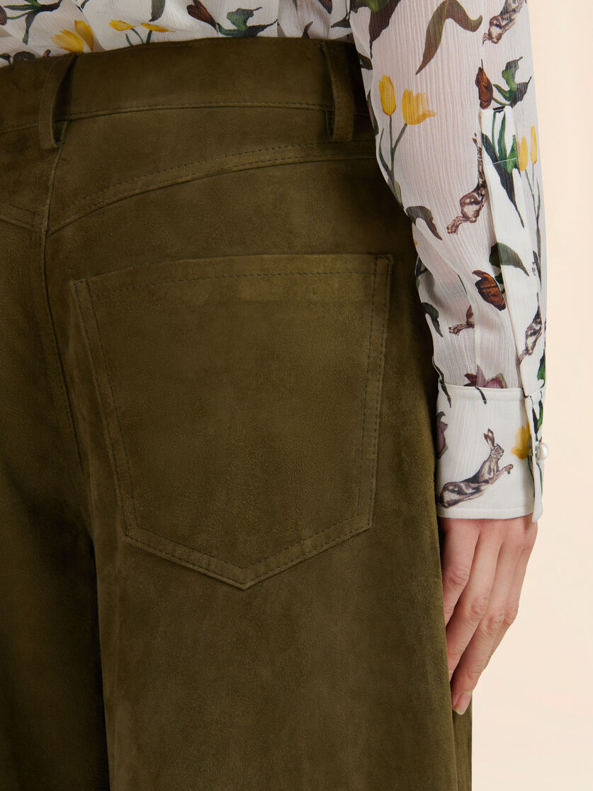 Deep green suede twisted trousers - Pants - Image 4