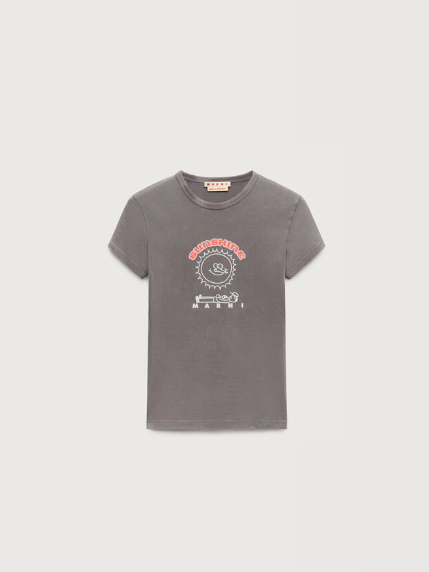 Grey cotton T-shirt with sunshine print - T-shirts