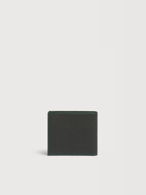 Schwarze Bifold-Brieftasche aus Leder mit Kontrastn&auml;hten - Brieftaschen