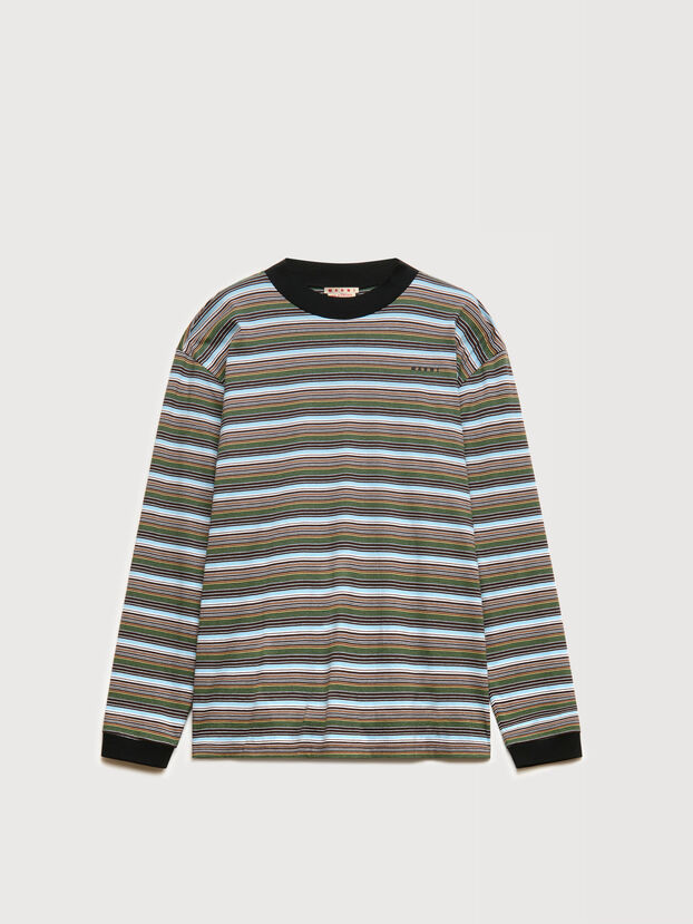Lang&auml;rmliges T-Shirt aus Baumwolle mit bunten Streifen - Hemden