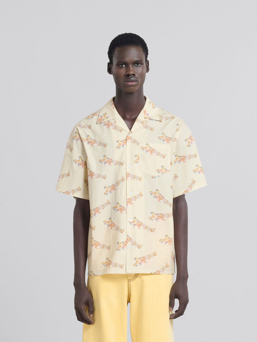 Beige printed organic poplin bowling shirt | Marni 