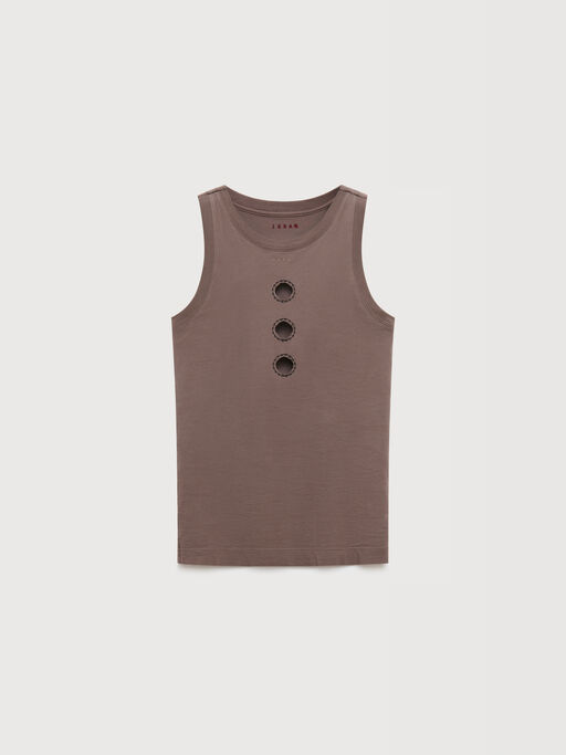 Grey cotton tank top with cut-out polka dots - T-shirts