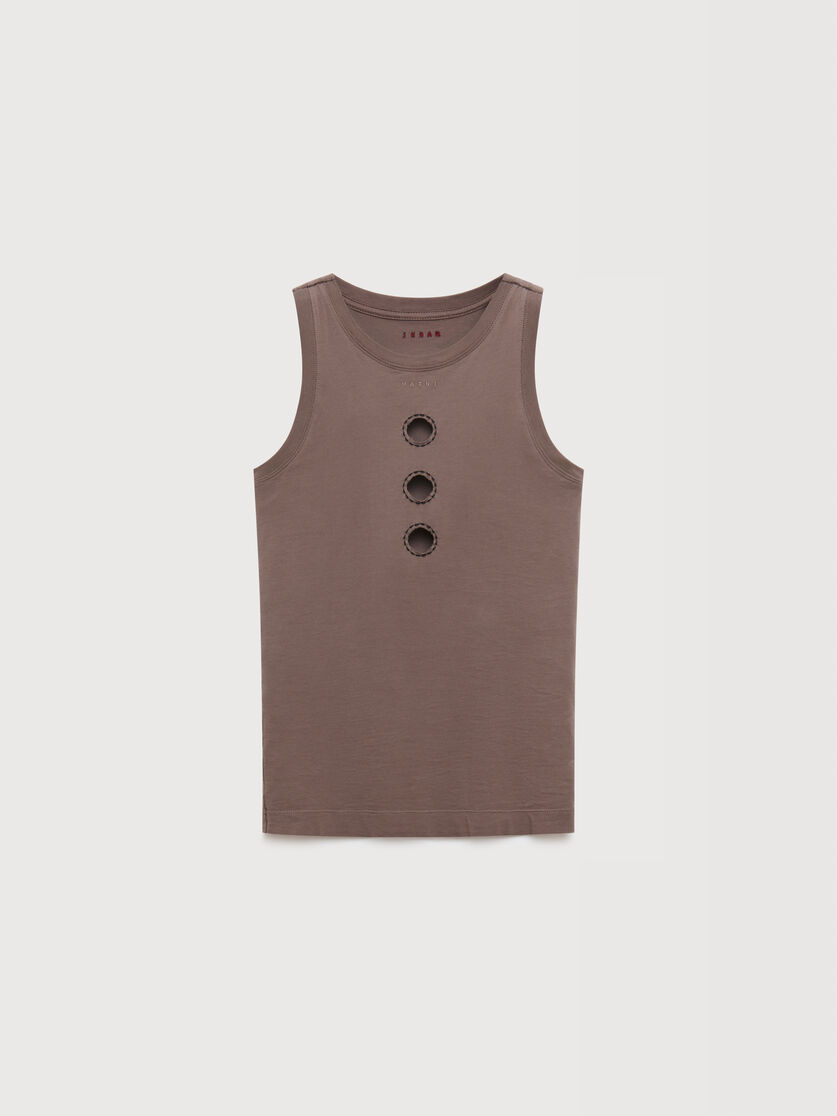Grey cotton tank top with cut-out polka dots, Image 1