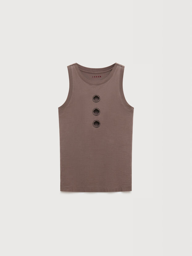 Top in cotone grigio con dettagli cut-out - T-shirt