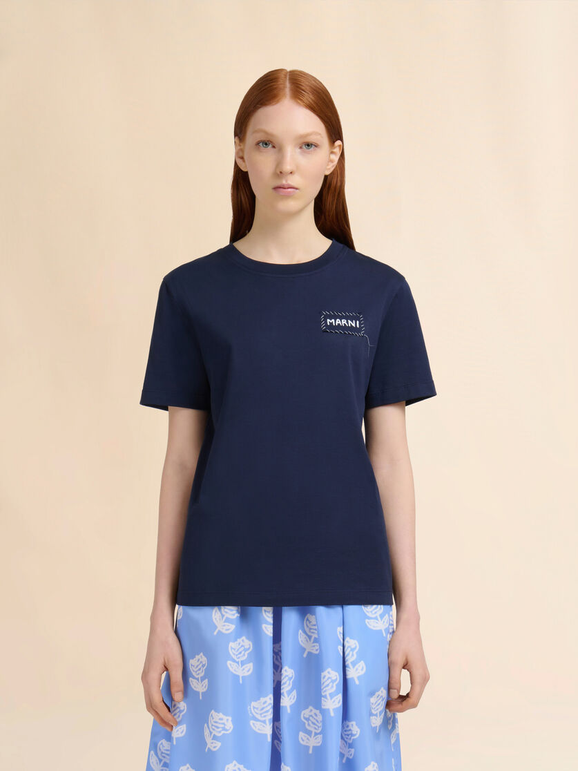 Deep blue organic cotton T-shirt with Marni patch - T-shirts - Image 2