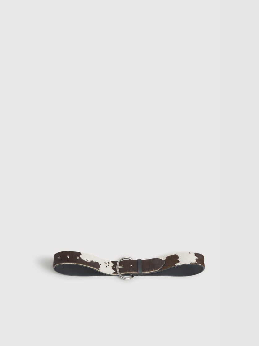 White and brown cow ponyhair belt, Image 1