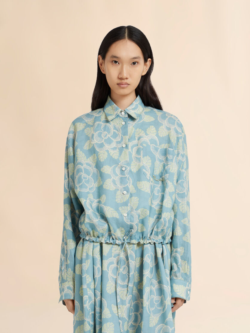 Blaues Hemd aus Ramie mit Kordelzug und Banjo-Print, Image 2