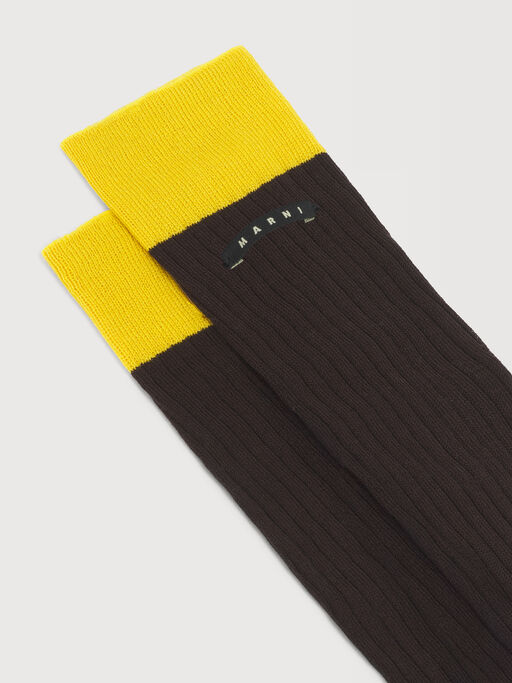 Brown cotton socks with contrast cuffs - Socks