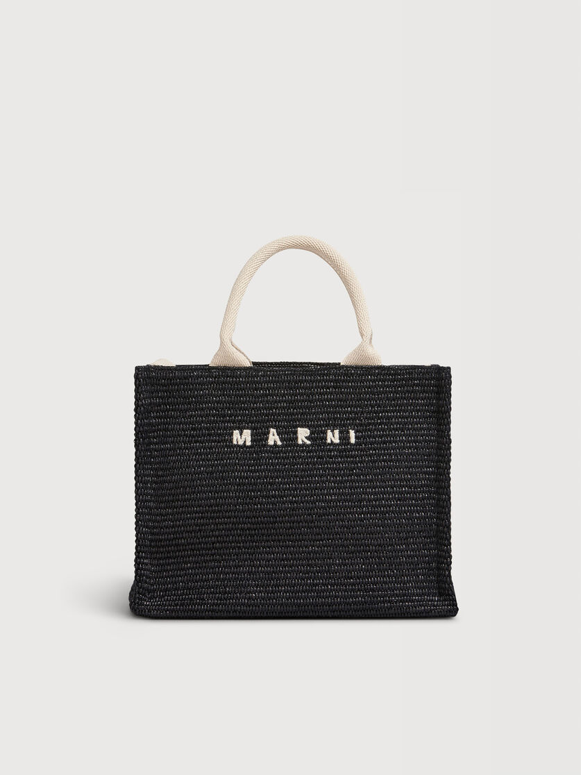 Black raffia-effect Small Tote Bag, Image 1