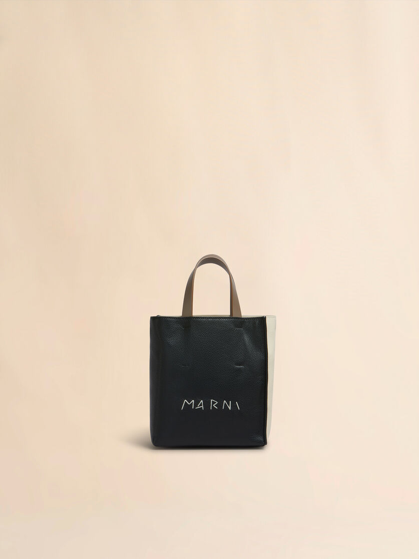 Museo Soft Mini Bag in ivory and brown leather with Marni Mending - Shopping Bags - Image 1