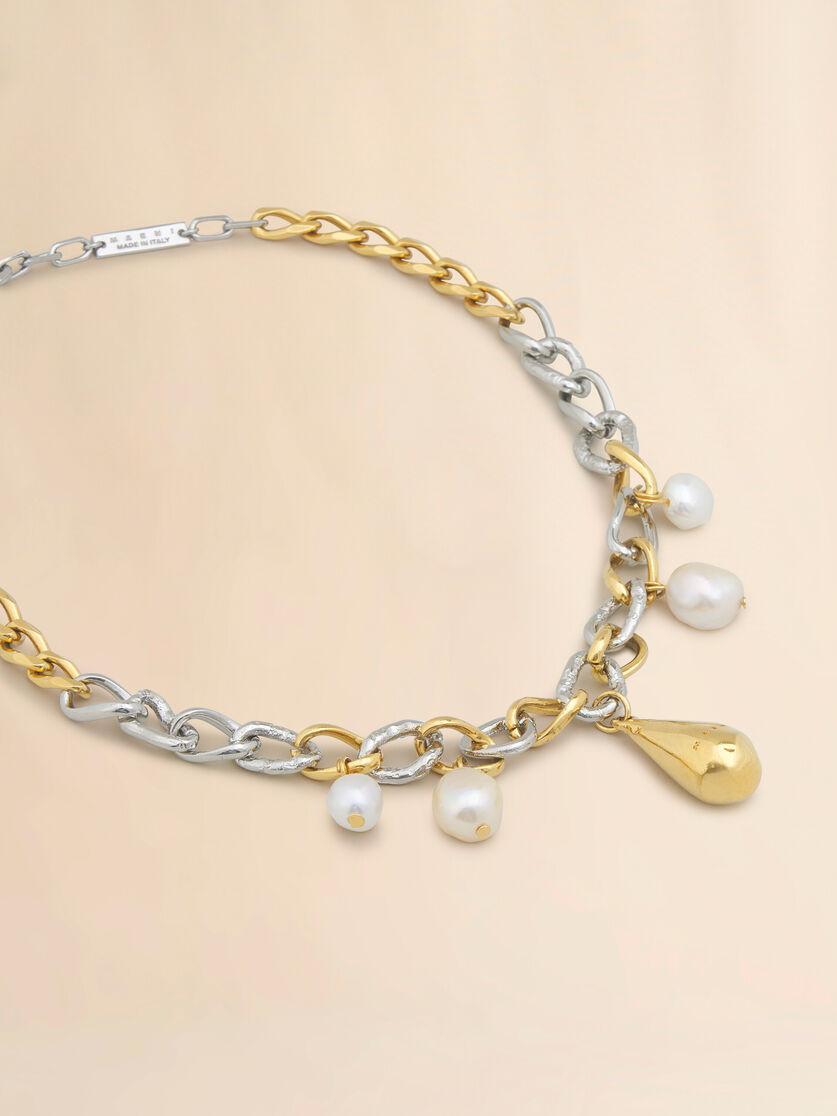 ミックスチェーンネックレス、パール付き - ネックレス - Image 3