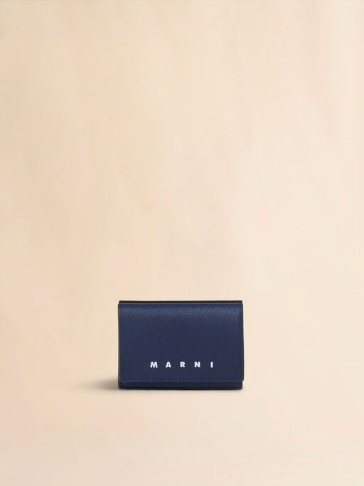 ブラック＆ブルー サフィアーノレザー 三つ折りウォレット - 財布