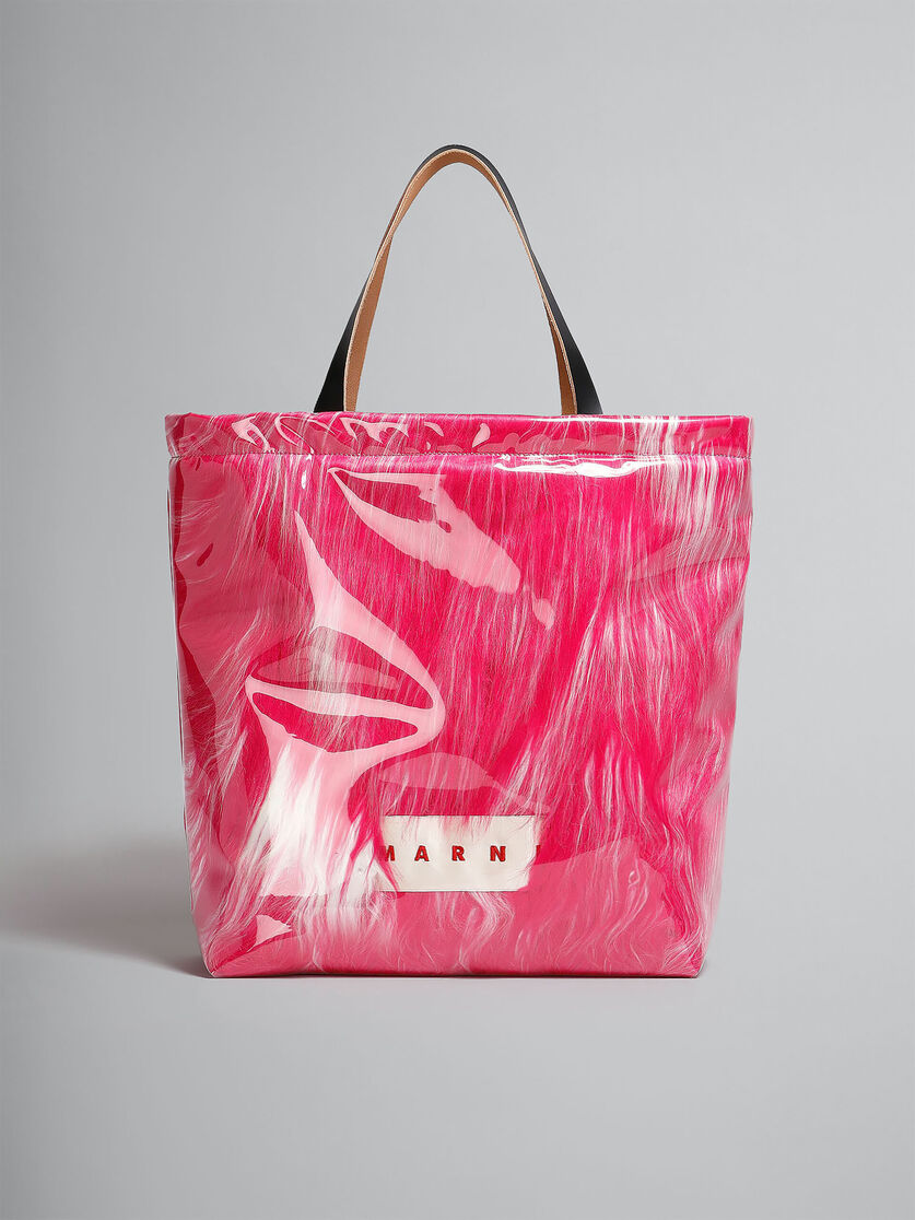 Beschichtete, pinkfarbene Tote Bag aus Kunstfell - Shopper - Image 1
