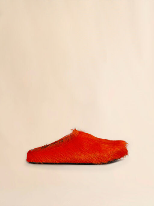 Orange long hair calfskin Fussbett sabot - Clogs